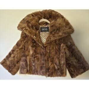Vtg Dena New York Cropped Swing Mink Jacket Portrait Collar Satin Lined Size S